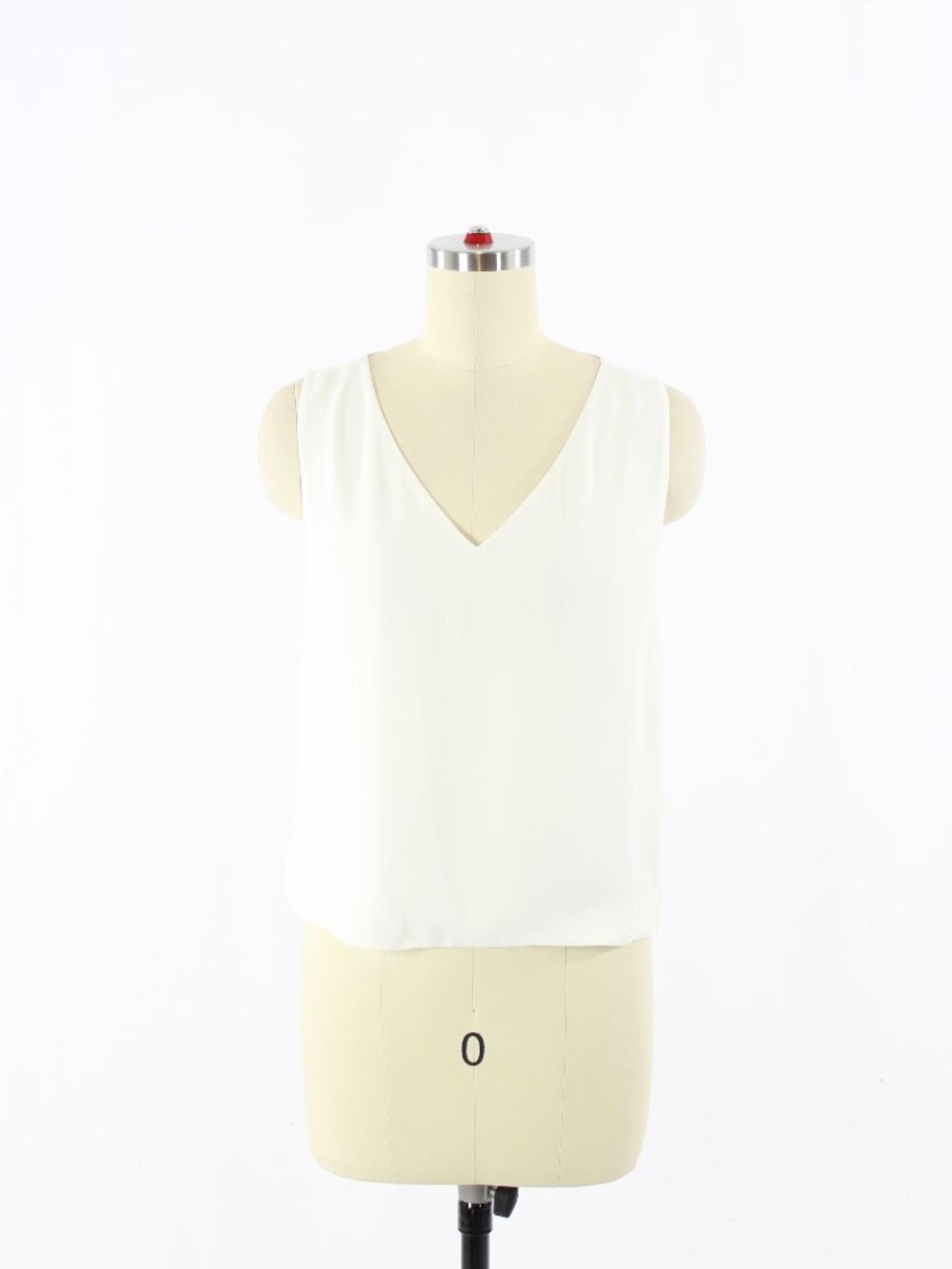 Aritzia BABATON Murphy White Matte Satin Cropped V-Neck Blouse, Size S